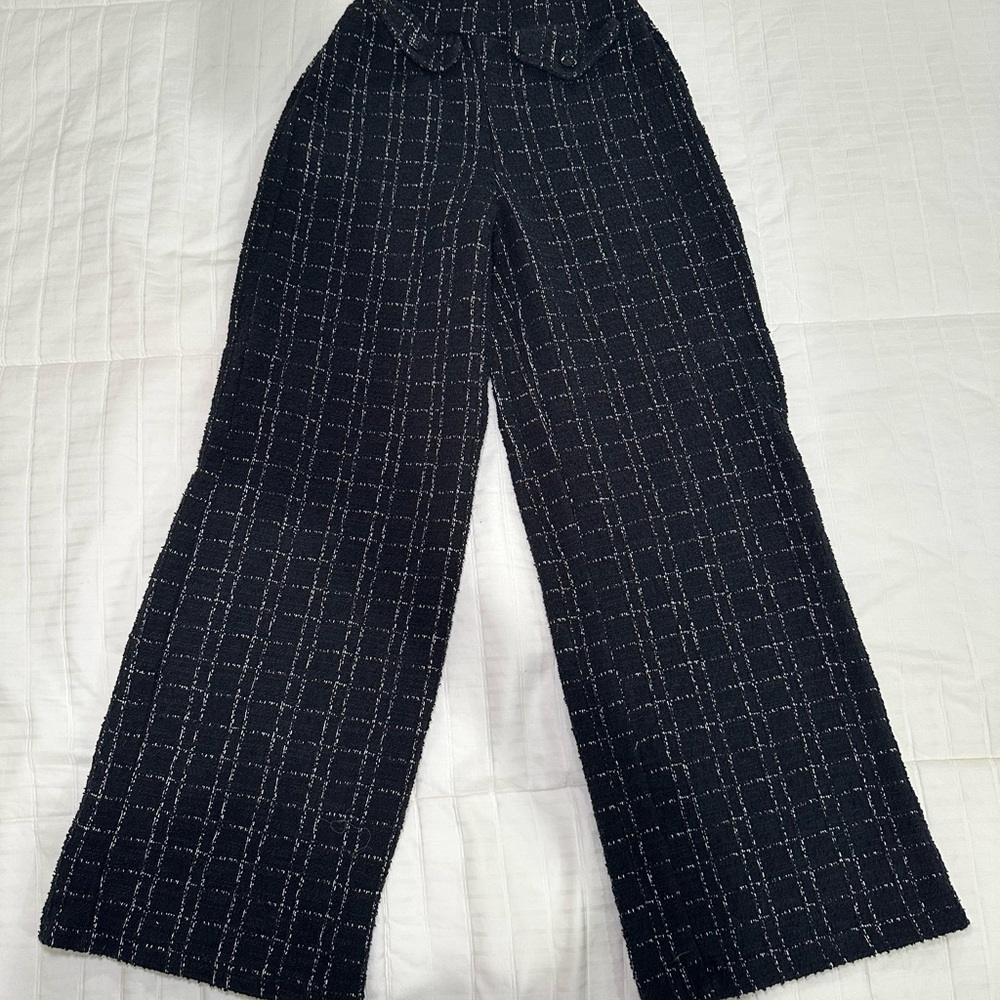 Zara Kids Black texture weave plaid pants